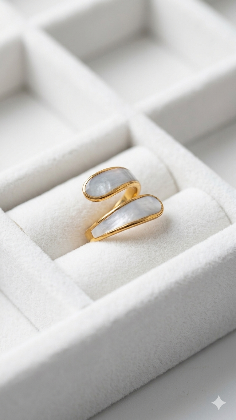 Enamel Shell Crossover Ring