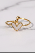 White and Gold Adjustable Heart Ring