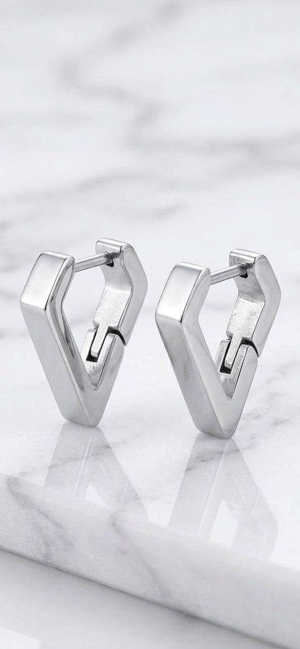 Silver Stainless Steel Geometric Hoop Earrings