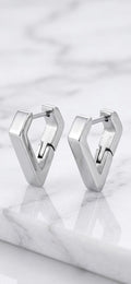 Silver Stainless Steel Geometric Hoop Earrings