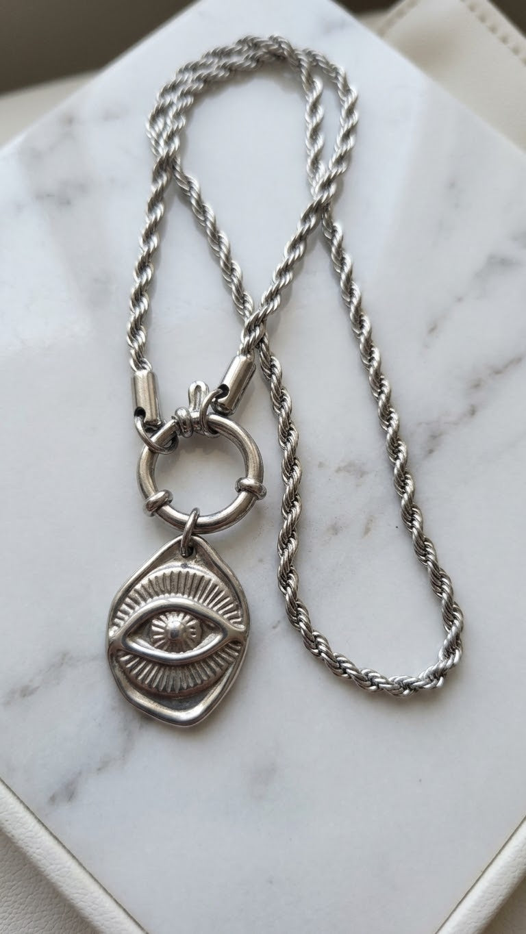 Silver Rope Chain Eye Pendant