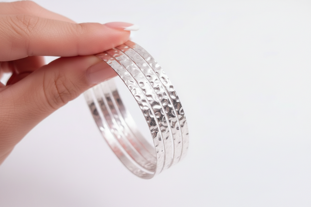 Hammered Silver Adjustable Bangle