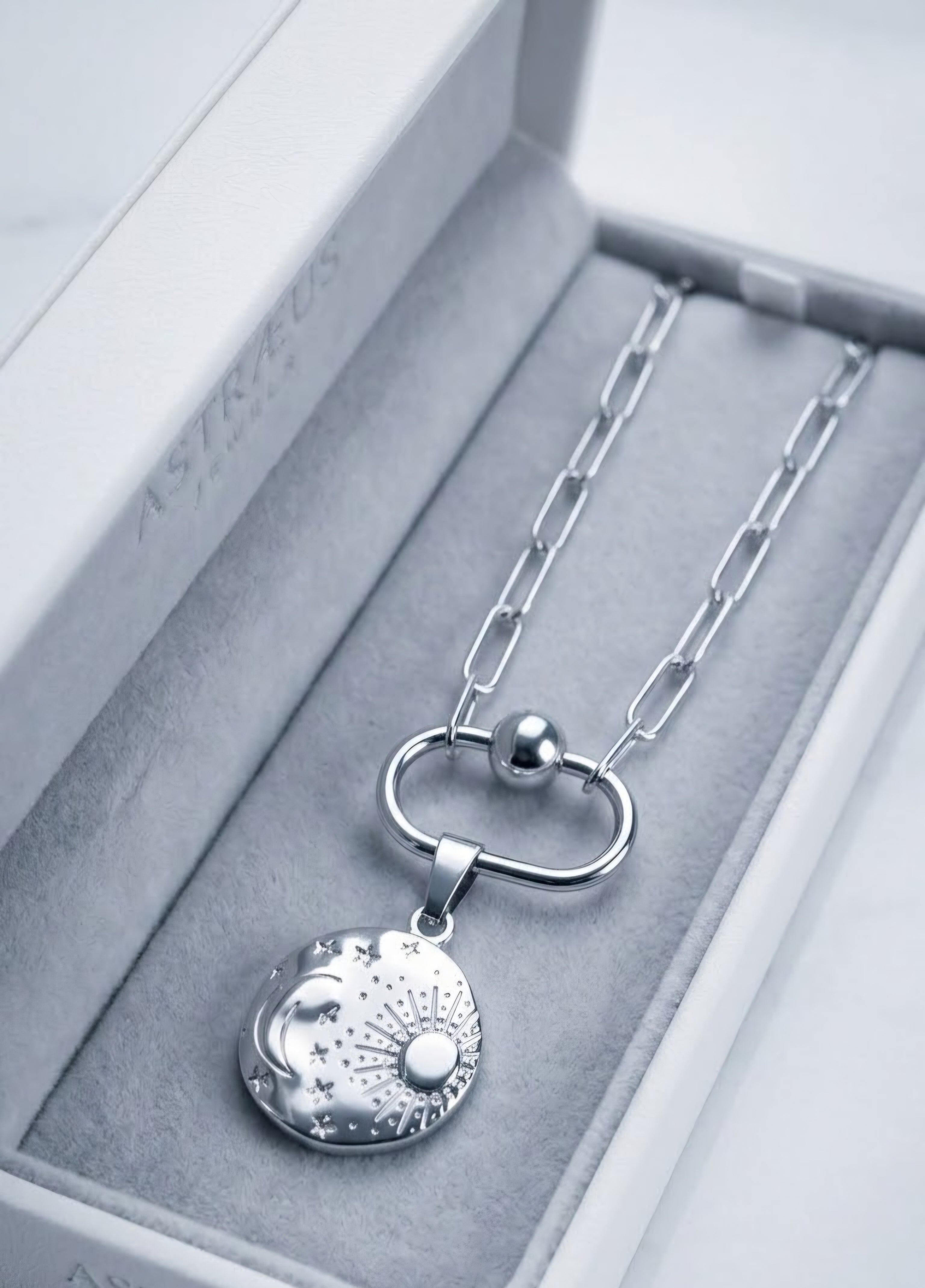Silver Sun, Moon and Stars Pendant