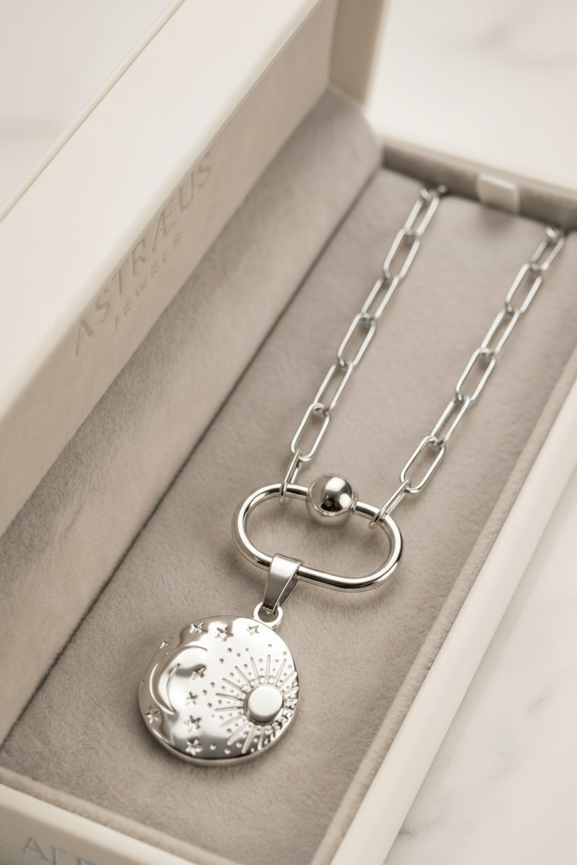 Silver Sun, Moon and Stars Pendant