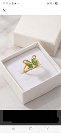Green and Gold Butterfly Adjustable Ring