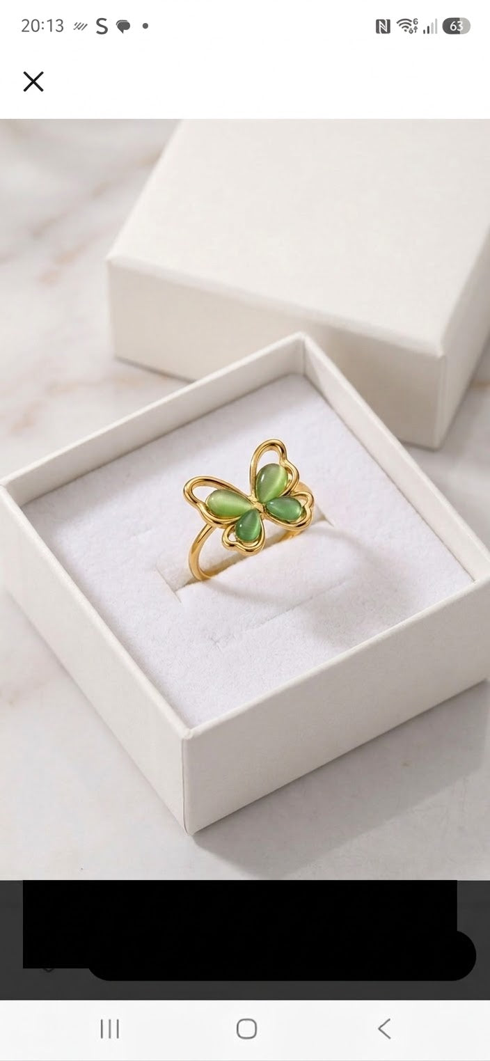Green and Gold Butterfly Adjustable Ring