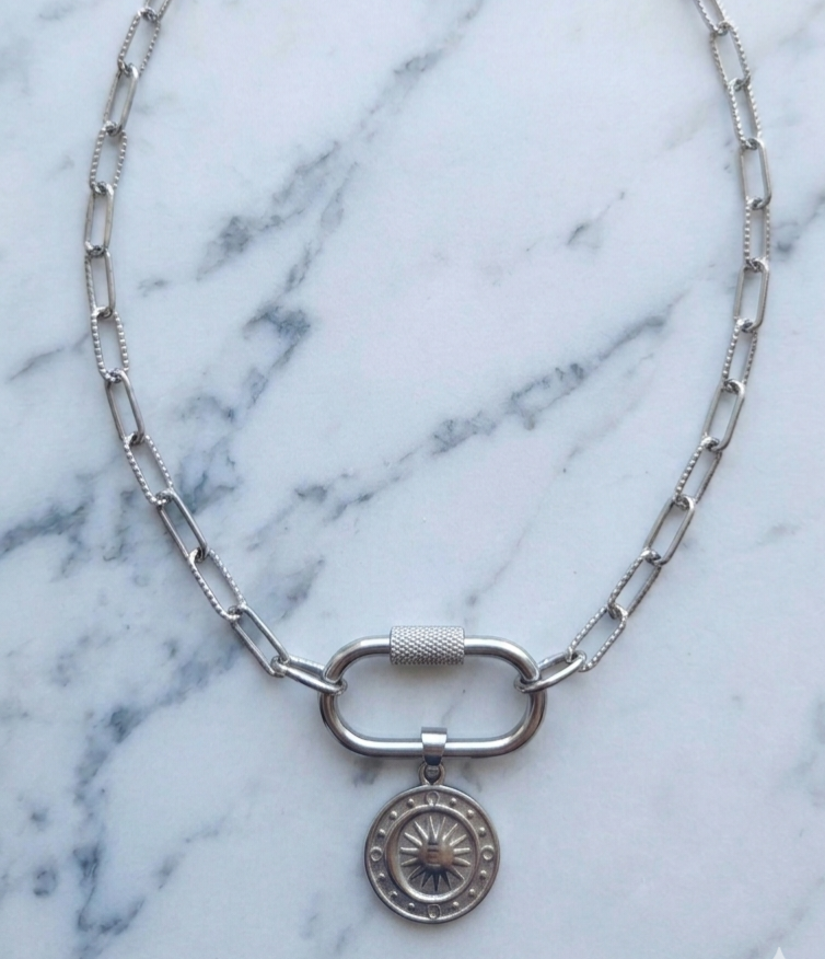Silver Moonstar Paperclip Chain - 2.5cm carabiner