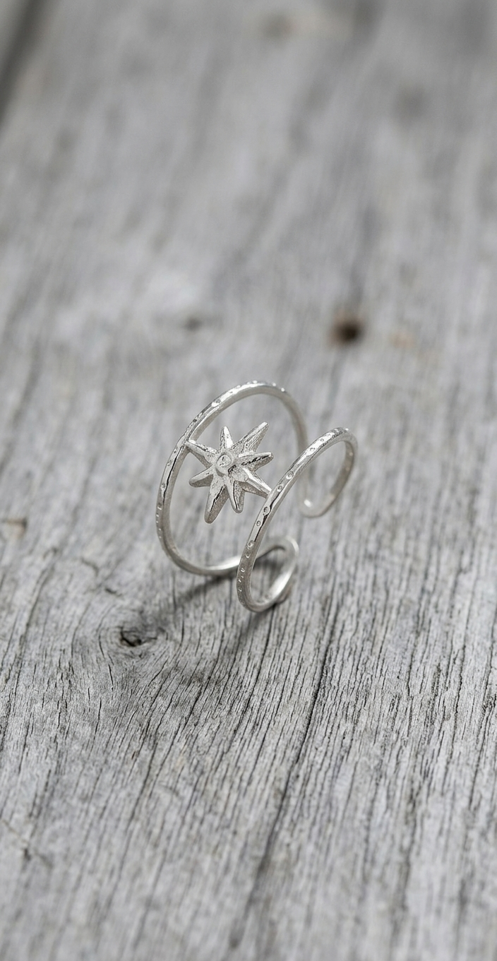 Silver Moonstar Open Ring