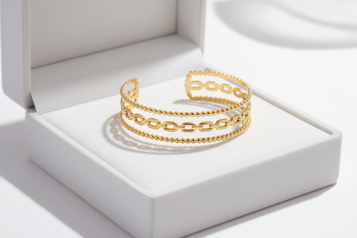 Adjustable Chain and Bead Gold Bangle