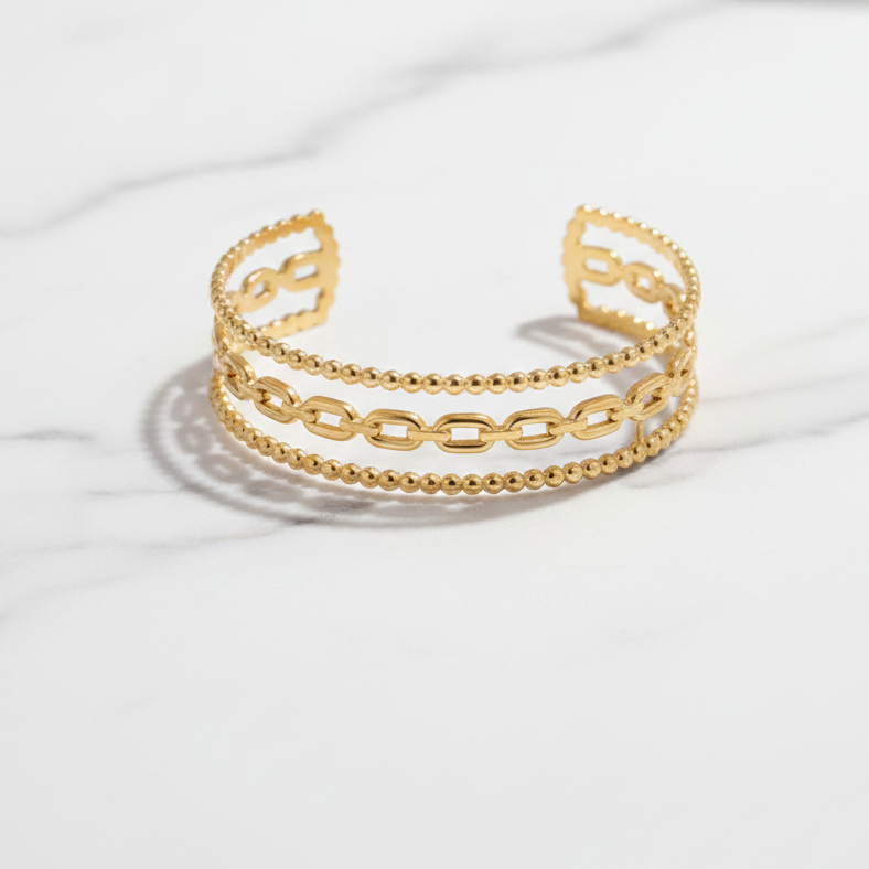 Adjustable Chain and Bead Gold Bangle