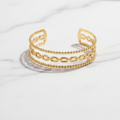 Adjustable Chain and Bead Gold Bangle