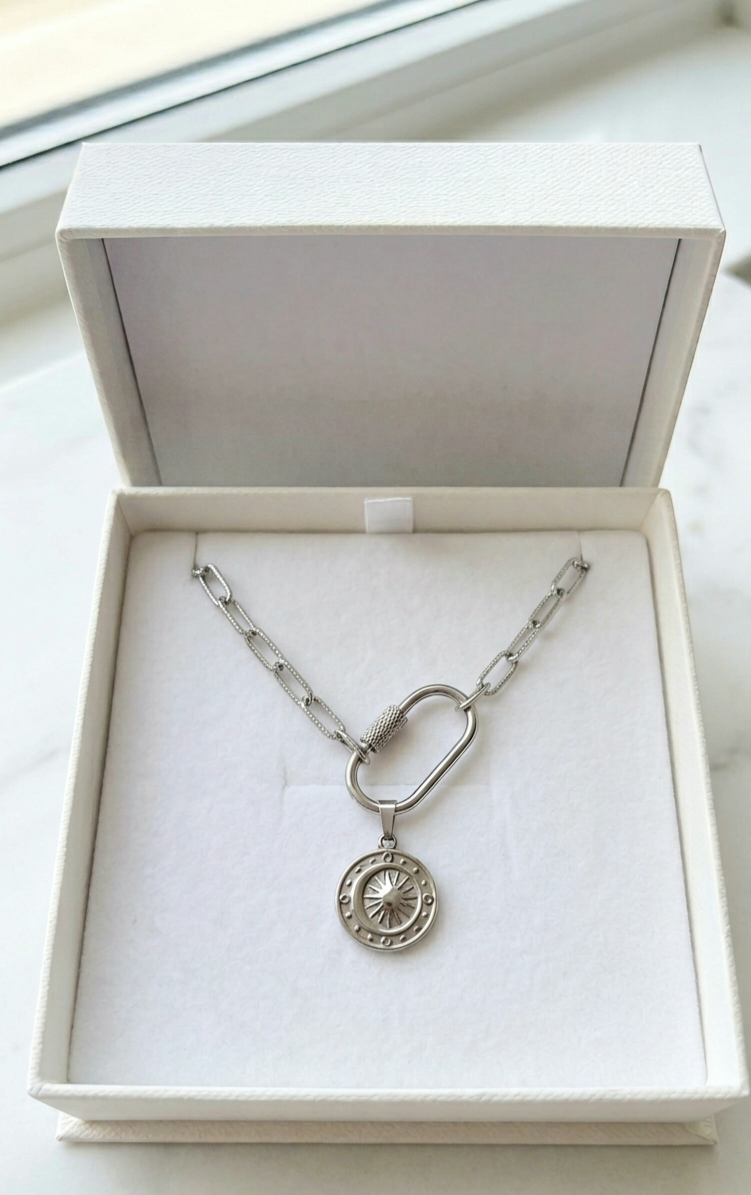 Silver Moonstar Paperclip Chain - 2.5cm carabiner