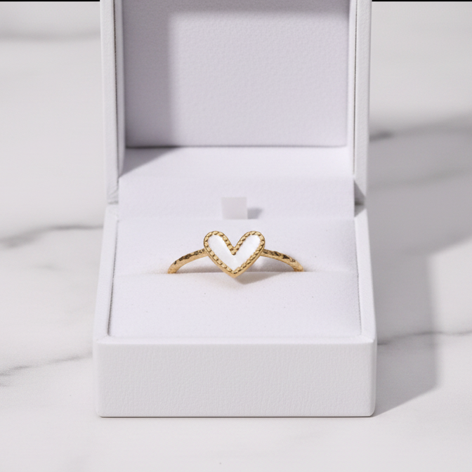 White and Gold Adjustable Heart Ring