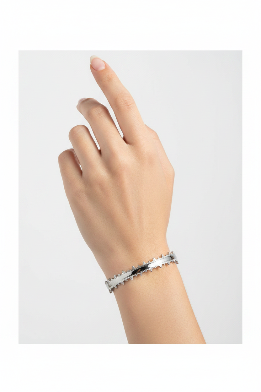 Edged Silver Bangle
