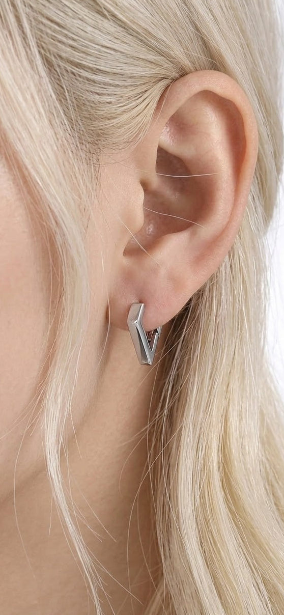 Silver Stainless Steel Geometric Hoop Earrings
