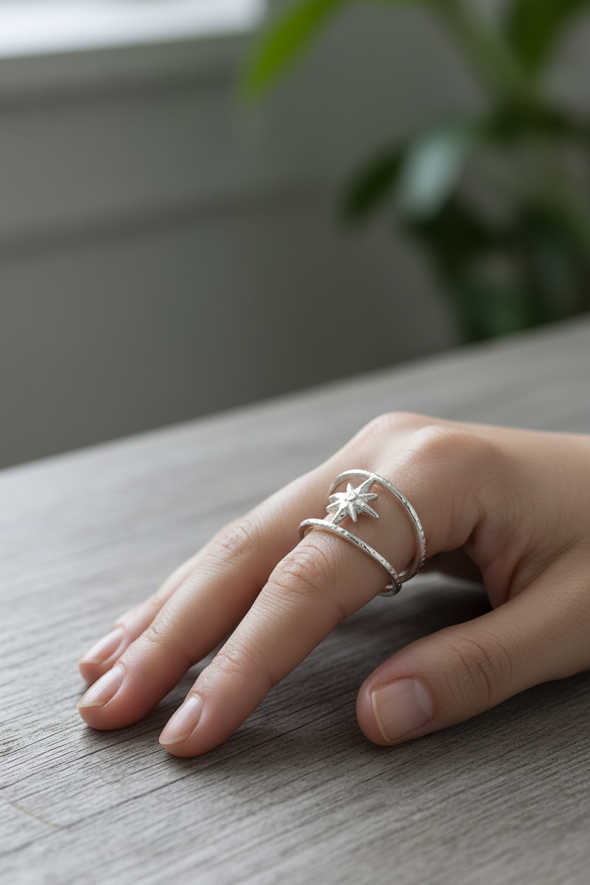 Silver Moonstar Open Ring