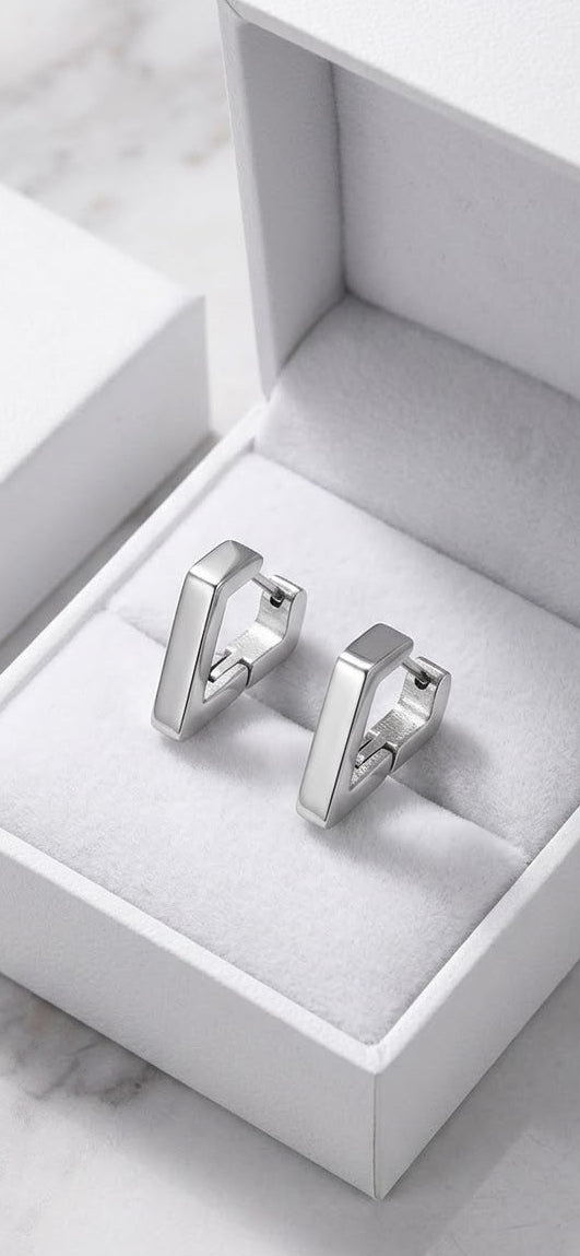 Silver Stainless Steel Geometric Hoop Earrings