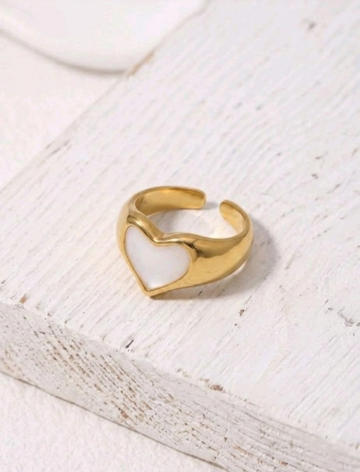 White Heart Adjustable Ring