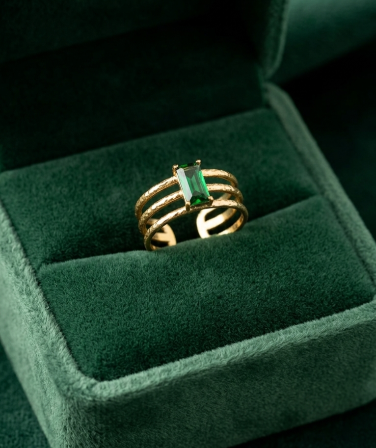 Gold Emerald Green Zircon Ring