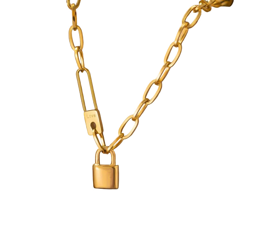 Gold Padlock Paperclip Chain