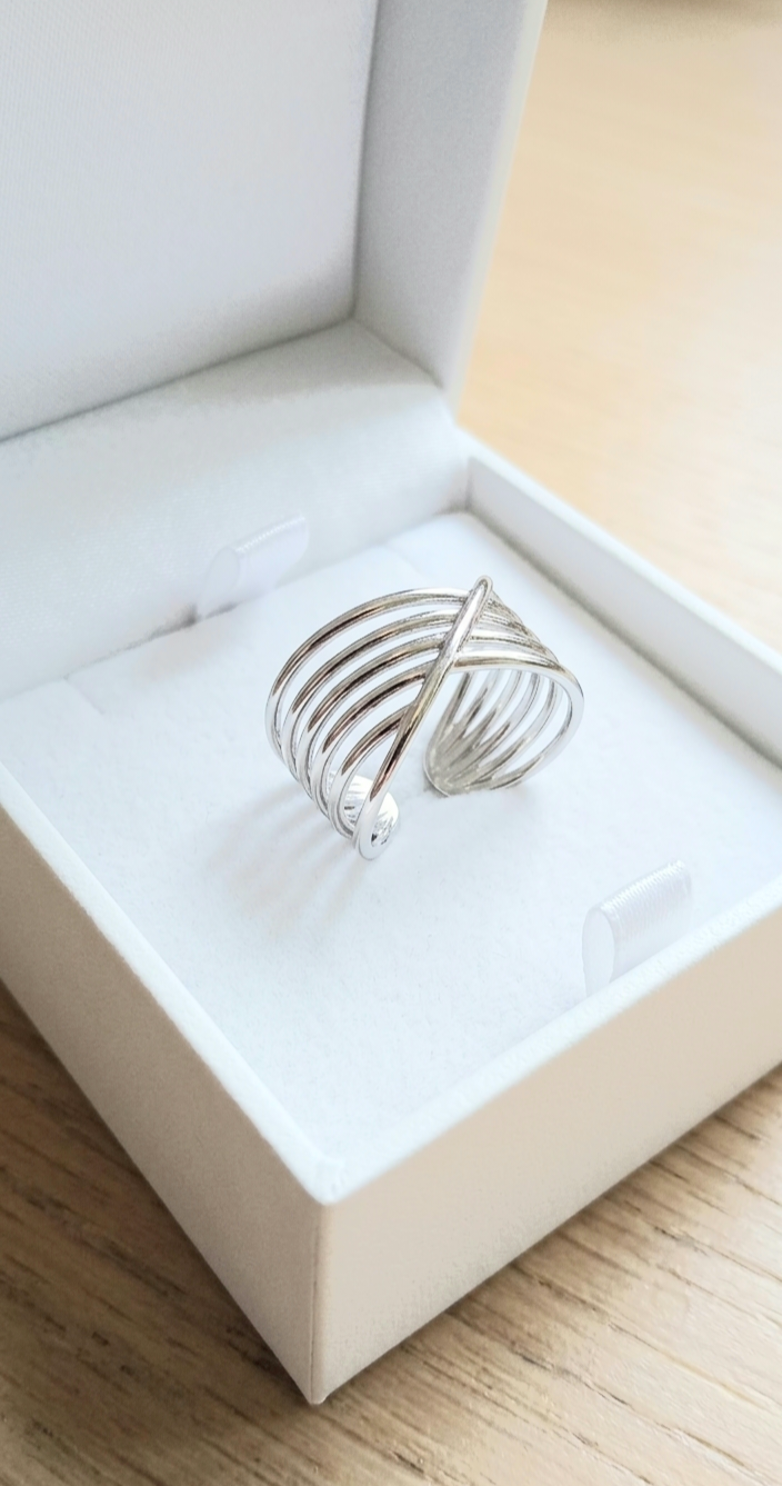 Cross Symmetrical Silver Steel Ring