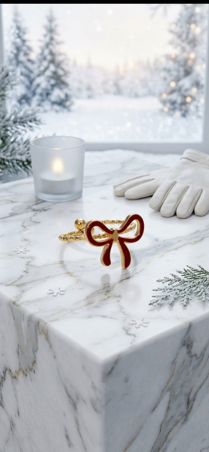 Red Bow Adjustable Ring