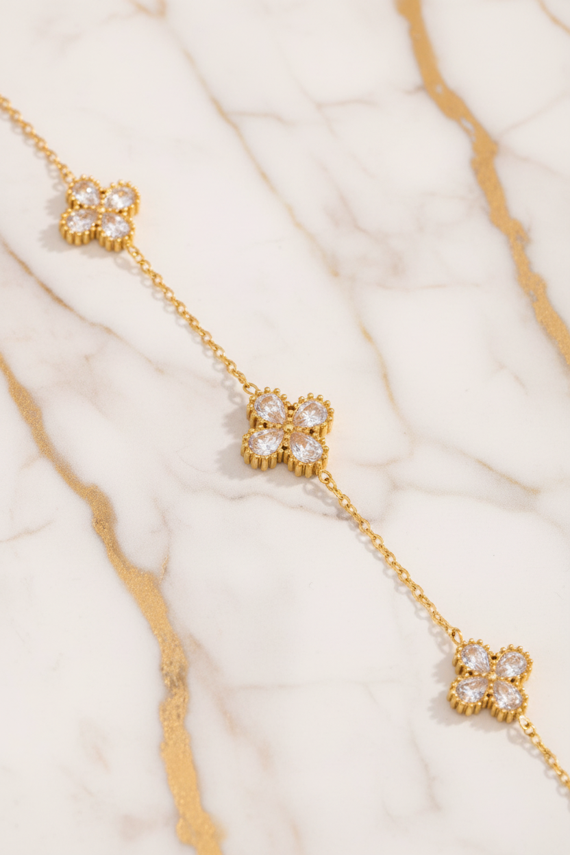 Gold Clover Cubic Zirconia Bracelet