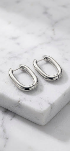 Oval Silver Hoop Earrings