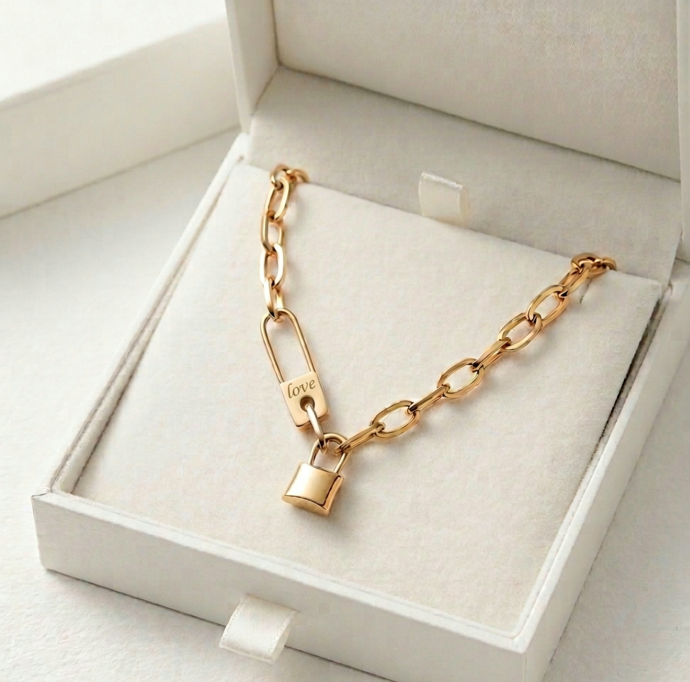 Gold Padlock Paperclip Chain