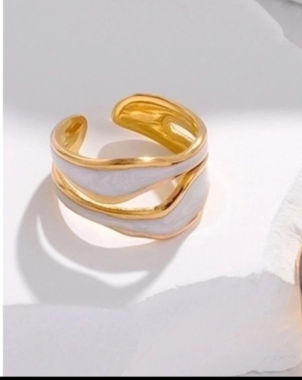 Double Band White and Gold Shell Effect Ring