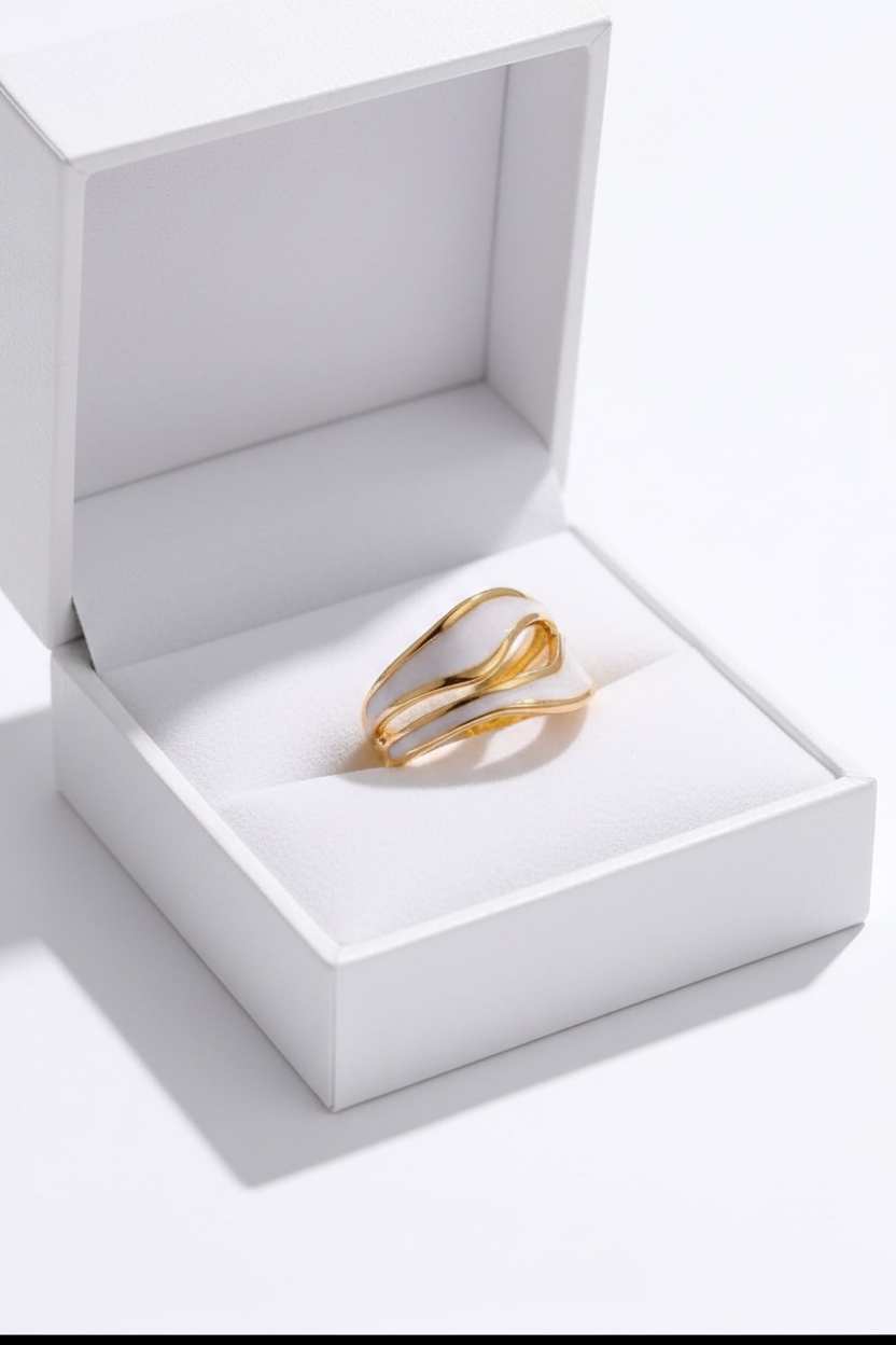 Double Band White and Gold Shell Effect Ring