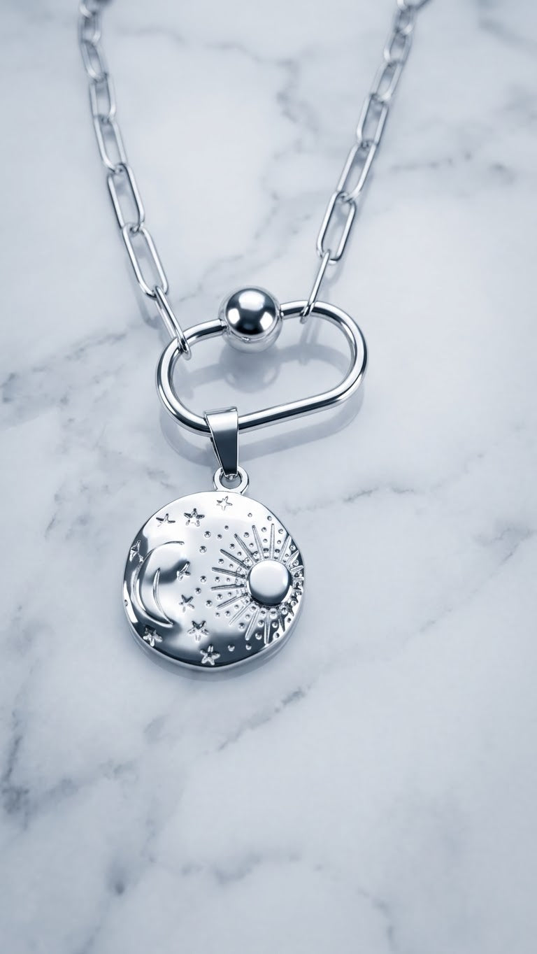 Silver Sun, Moon and Stars Pendant