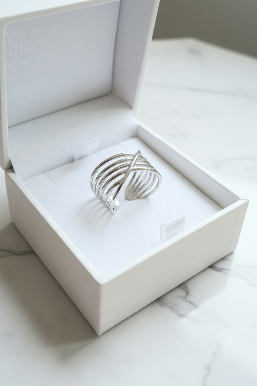 Cross Symmetrical Silver Steel Ring