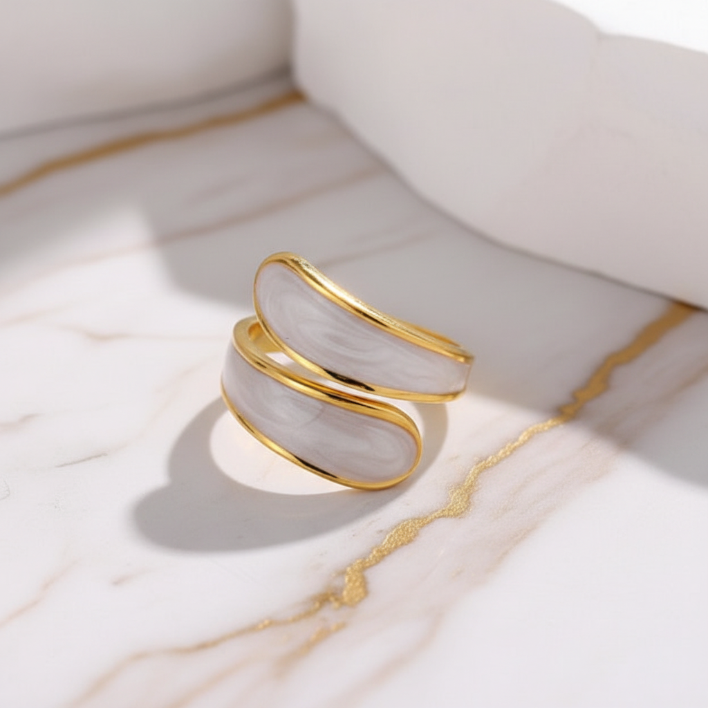 Enamel Shell Crossover Ring