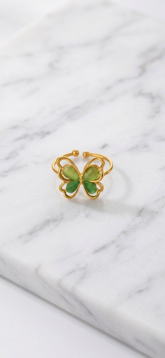 Green and Gold Butterfly Adjustable Ring