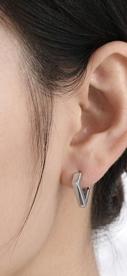 Silver Stainless Steel Geometric Hoop Earrings