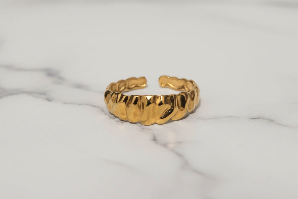 Slim Smooth Hammered Gold Ring