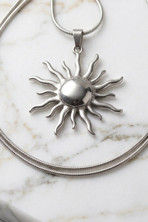 Celestial Silver Sun Star Pendant