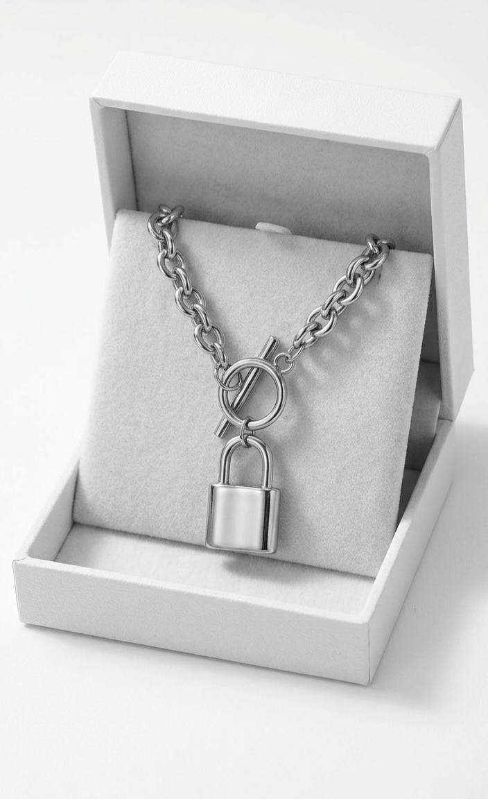 Silver Chunky a TBar  Padlock Chain