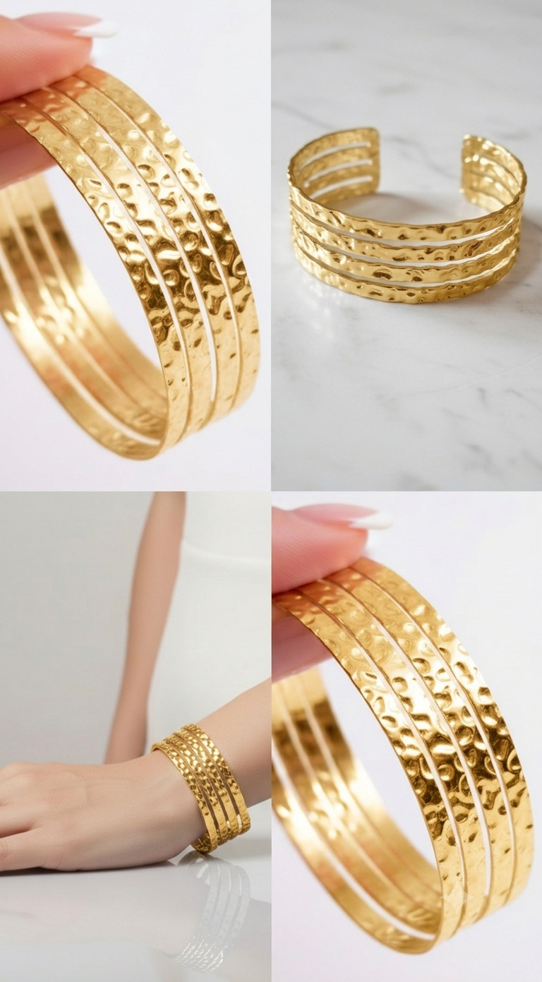 Hammered Gold Adjustable Bangle