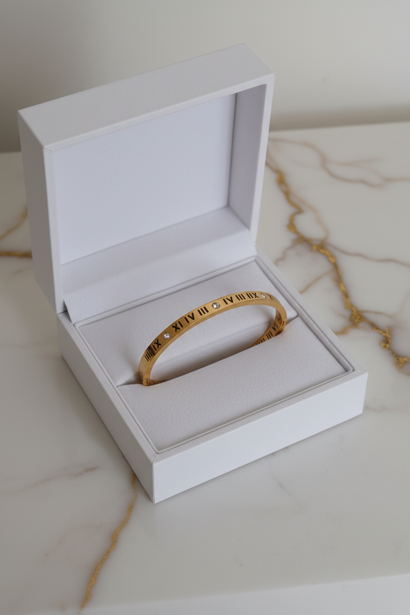 Latin Numerals Diamond Clasp Bangle