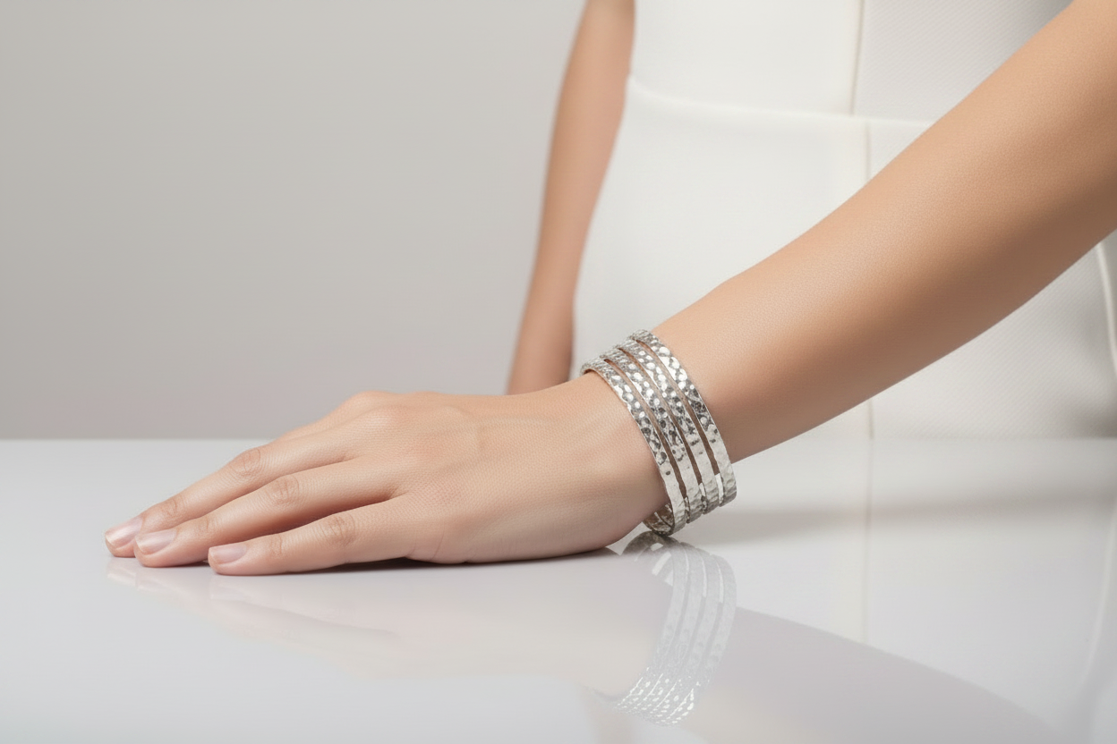 Hammered Silver Adjustable Bangle