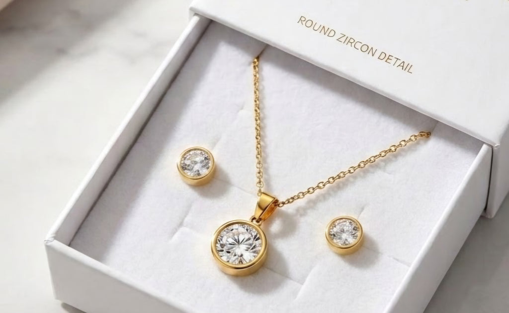 Cubic Zirconia Gold Pendant and Earrings Set