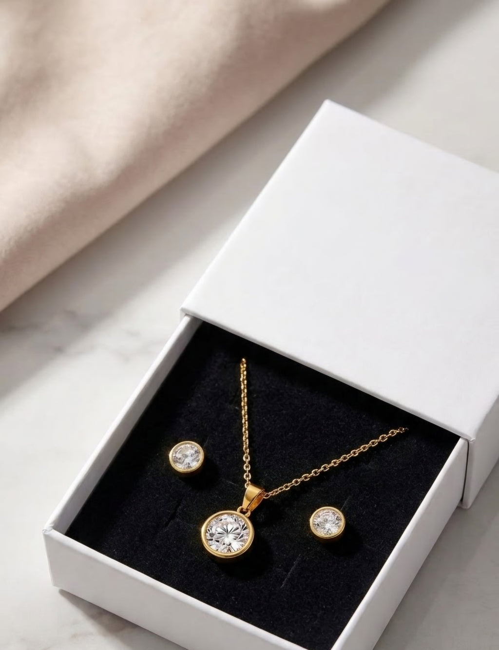Cubic Zirconia Gold Pendant and Earrings Set