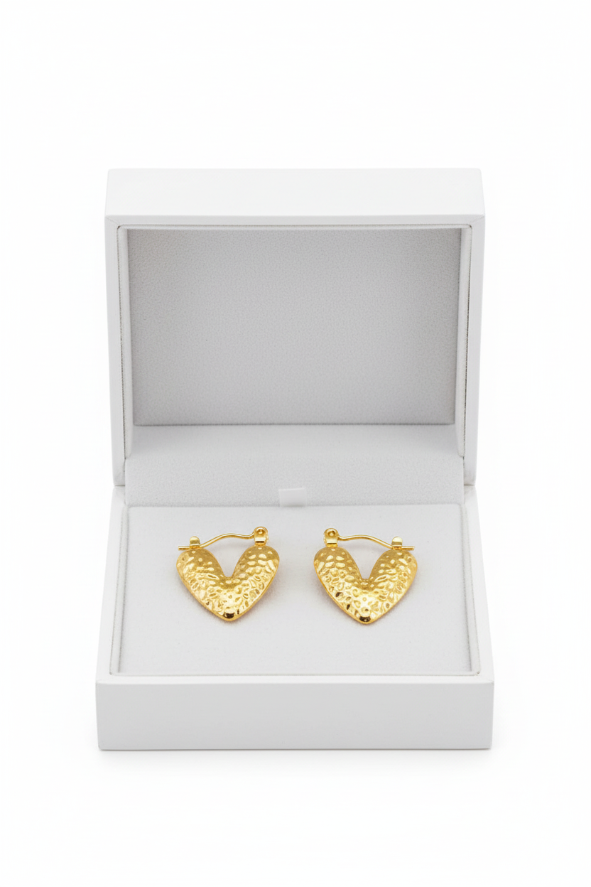 Hammered Gold Heart Earrings