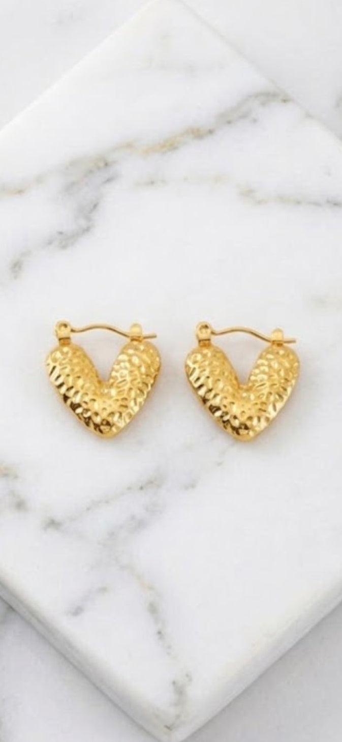 Hammered Gold Heart Earrings