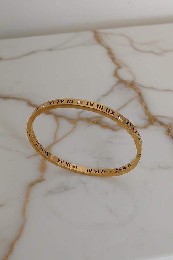 Latin Numerals Diamond Clasp Bangle