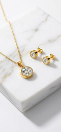 Cubic Zirconia Gold Pendant and Earrings Set