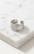 Silver Geometric Wavy Ring - medium band