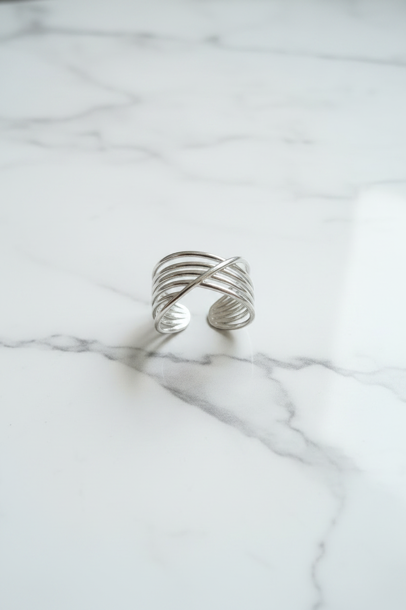 Cross Symmetrical Silver Steel Ring